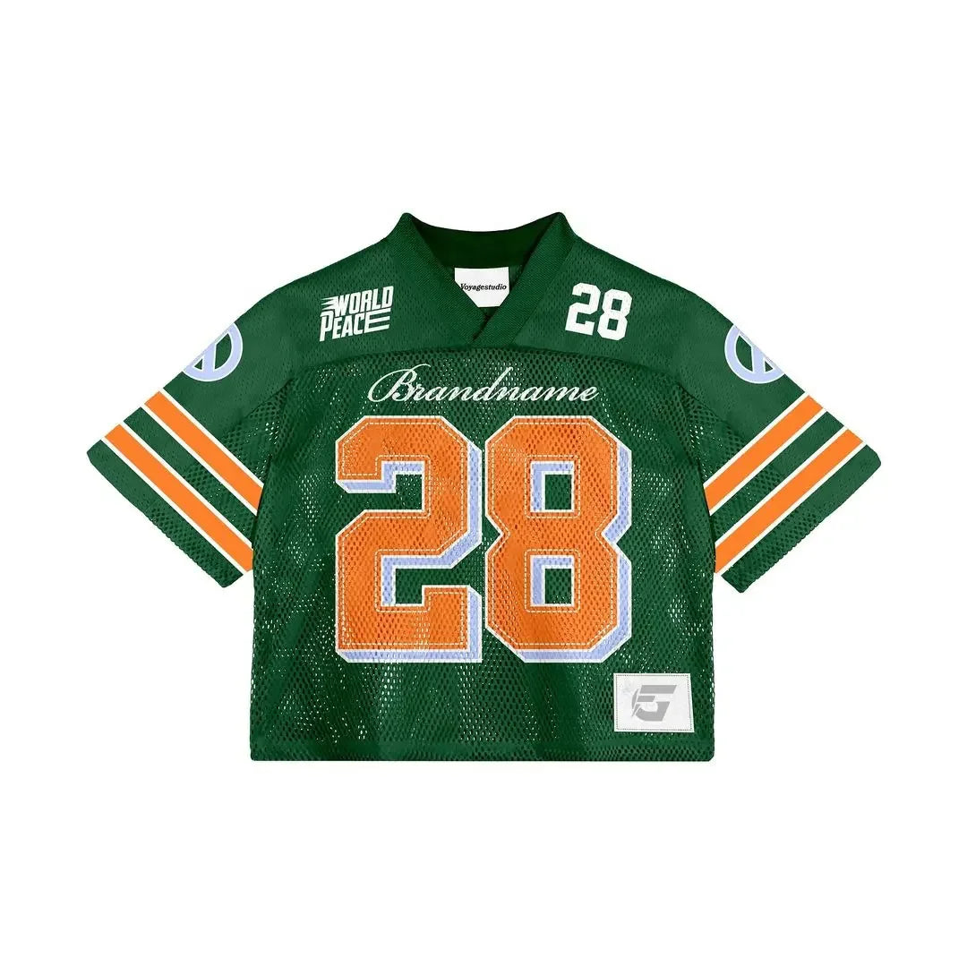 Wholesale Men's Oversized O-Neck Sports Jersey 100% Cotton Custom Color Block Mesh Hip Hop T-Shirts Silk Screen Printed 3D
