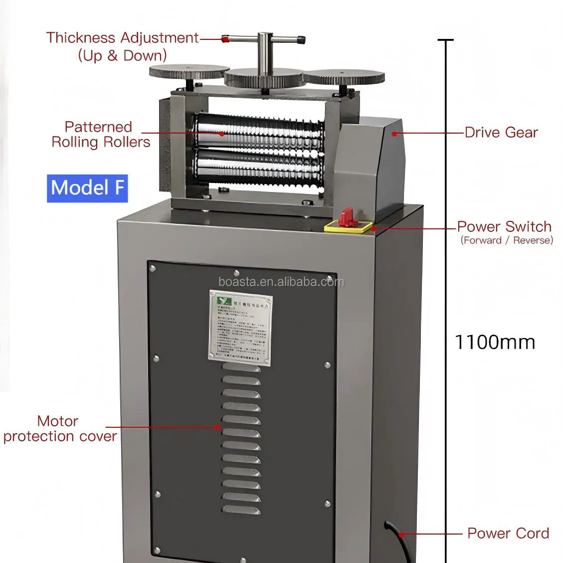 Boasta 1500W Heavy Duty Jewelry Rolling Mill Machine Vertical Type 250mm Round Wire Rolling Model-F