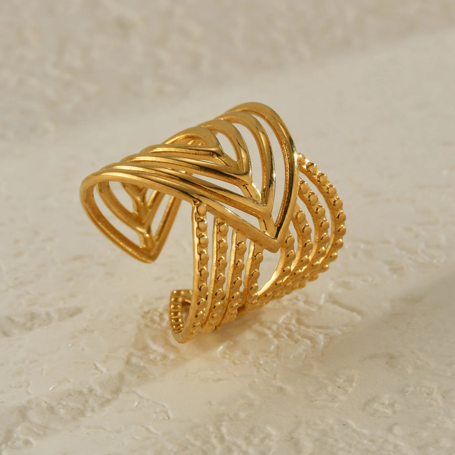 Fenyi Wholesale Jewelry Hot Sale Classic Retro Fashion Elegant Gold-plated Stainless Steel Open Ladies Niche High-end Ring