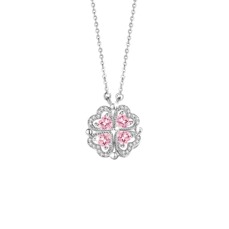 Real Silver Collarbone Chain 925 Sterling Silver Magnetic Lucky Clover Necklace for Women Christmas Gift Valentine's Day Gift