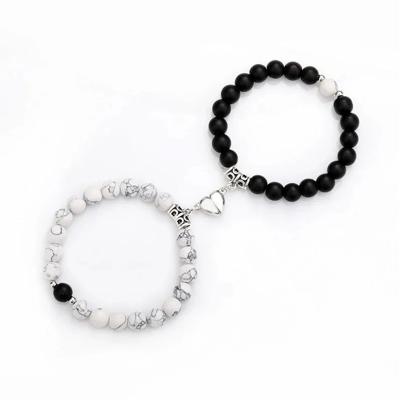 Hot Selling Frosted White Turquoise Heart-Shaped Couple Bracelet Natural Stone Magnetic Attraction Men Women Pearl Main Gifts MegaBDM