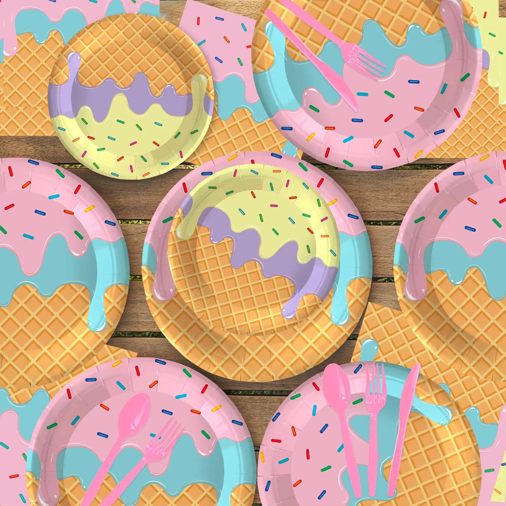 Summer Ice Cream Party Tableware Paper Plates Disposable Paper Cups Paper Towels Dessert Tableware Birthday Party Decoration