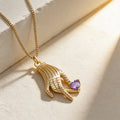 QIKU Purple Love in Hand Shape Pendant Women Necklace Copper Zircon Chain Choker Jewelry Accessories Gift Wholesale Dropshipping