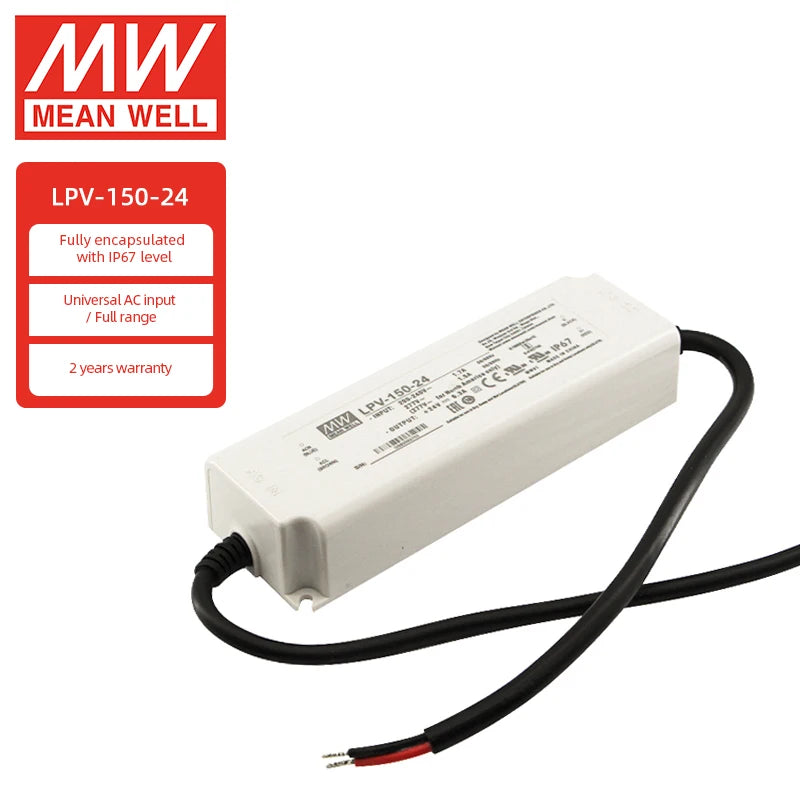Meanwell LPV-150-24 150W IP67 Power Supply 150w 24V Constant Voltage LED Driver for Decoration Lighting LED Stage
