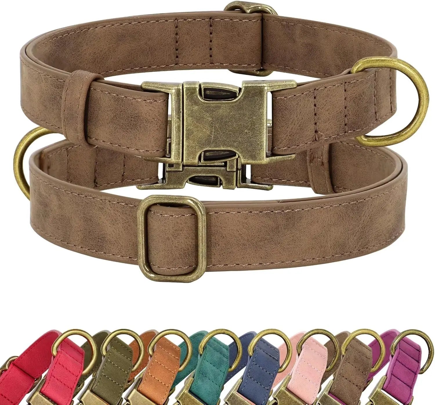 Brown Pink Soft Microfiber Leather Heavy Duty Adjustable Empty Dog Collar OEM with Quick Release Metal Buckle