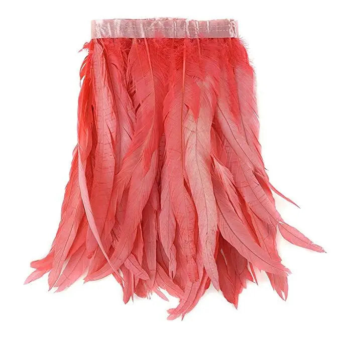 Sewing Coral Fabric Ribbon Chicken Rooster Feather Fringe Trim for DIY Craft Clothing Dress Costume Accessory Party Home Decor
