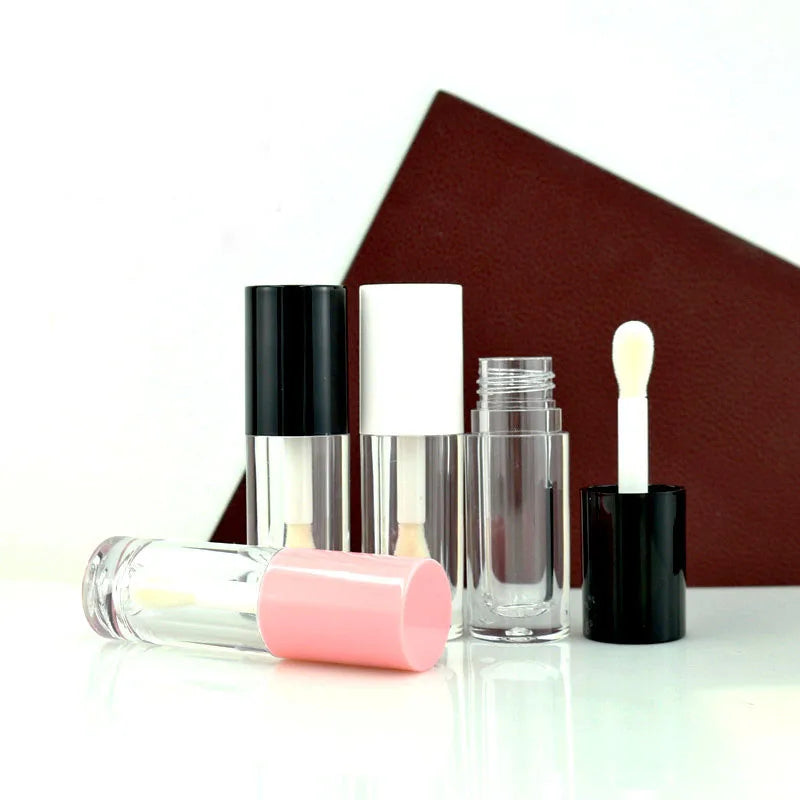 6ml Luxury pink White Black Color Lid with Thick Wand Transparent Color Round Lip Gloss Tube Cute Lipgloss Tubes