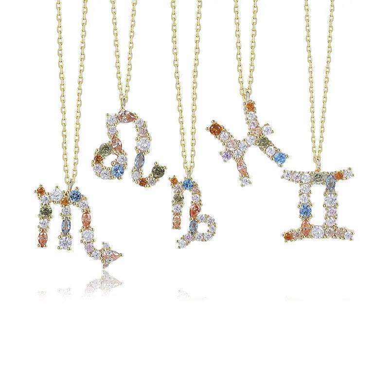 Aimgal Trendy Zodiac Pendant Colored Zircon Gold-Plated S925 Sterling Silver Fine Jewelry for Wedding Engagement Party Unisex