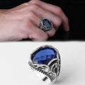 Turkish 925 Sterling Silver Men's Ring Ottoman Style Fashion Jewelry with Natural Stone Black Color Azuris VALKH1418