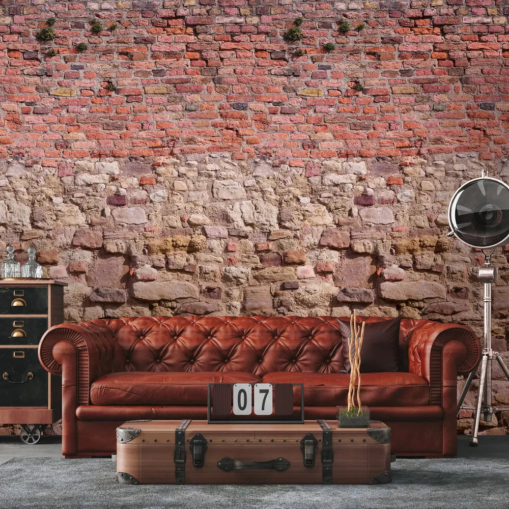 Germany Made Stone Wall Look Photo Wallpaper Mural Red Brown Beige Non Woven Vinyl 2.80x1.59m Highly Living Room Gym