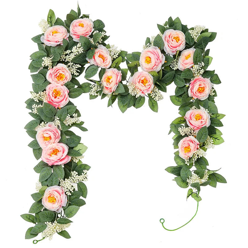 YOPIN-993 Hot Sales 2022 Artificial White Peony Flower Garlands Silk Rose Vines Garland for Wedding Decoration