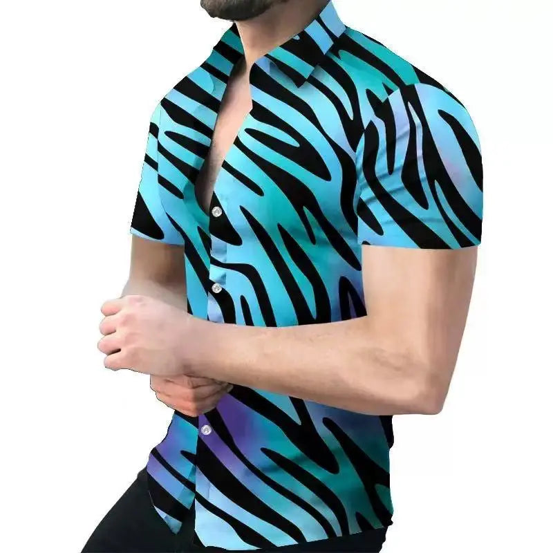 Male Casual Shirt Custom Single Breasted All Over Printed Floral Knitted Short Sleeve Summer