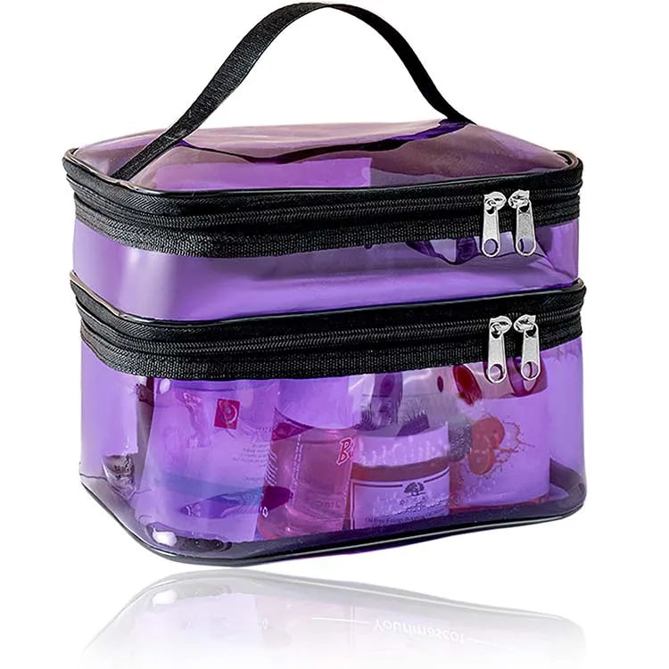 2024 Large Travel Portable Handbag Women Clear Purple Makeup Cosmetic Double Layer Make up Waterproof Toiletries Bag With Zipper