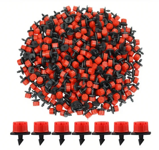 Plastic Drip Irrigation Emitters 100PCS Red Black Adjustable Dripper Garden Greenhouse Flower Vegetable Watering System MegaBDM