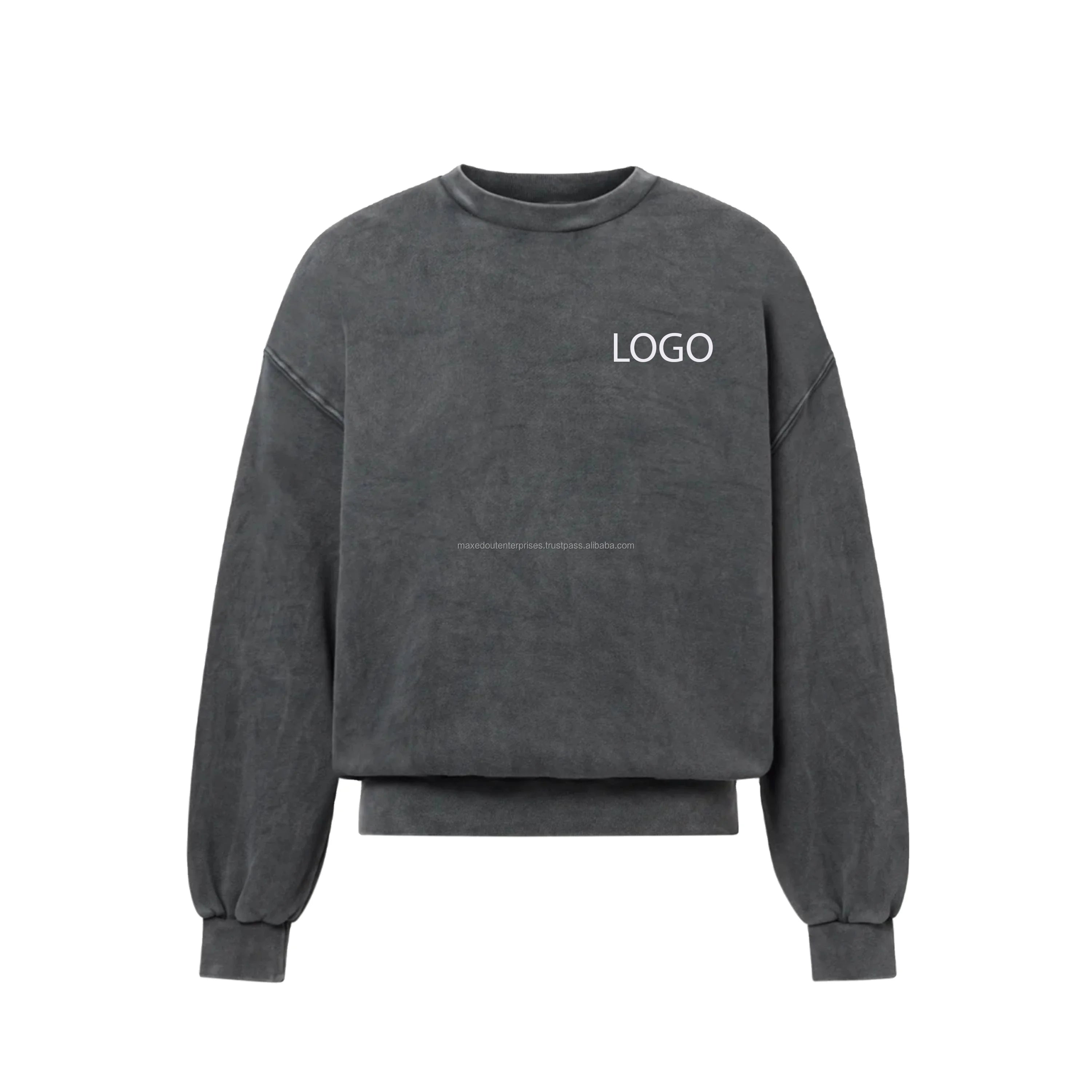 Men Oversized Crew Neck Sweatshirt Soft Brushed Fleece Drop Shoulder Casual Streetwear With LOGO for Bulk Apparel Manufacturing