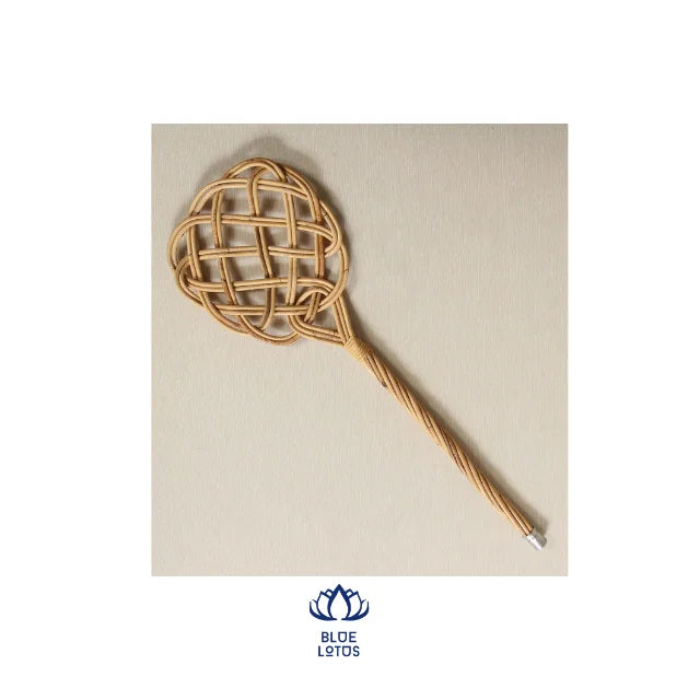 Vintage Rattan Rug Beater - Racket Woven - Rattan Carpet Cleaner - Blue Lotus