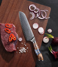 KEENHOPE Professional 7 Inch Japanese Damascus Steel Chef Kitchen Knife VG10 Core Santoku Knife Maple Burl Wood and Resin Handle