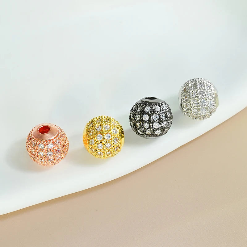 10mm Copper Metal Cubic Zirconia Micro Pave Charm 18K Gold Plated Loose Bead Diamond Round Ball Spacer Beads for Jewelry Making