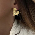 Luxury Quality Jewelry 18K PVD Gold Plated Geometric Heart Hammer Marks Stainless Steel Stud Earring