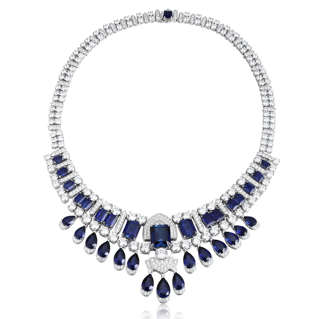 Luster Custom 925 Silver Necklace Lab Grown Sapphire Diamond Fine Wedding Jewelry Set for Engagement for Parties