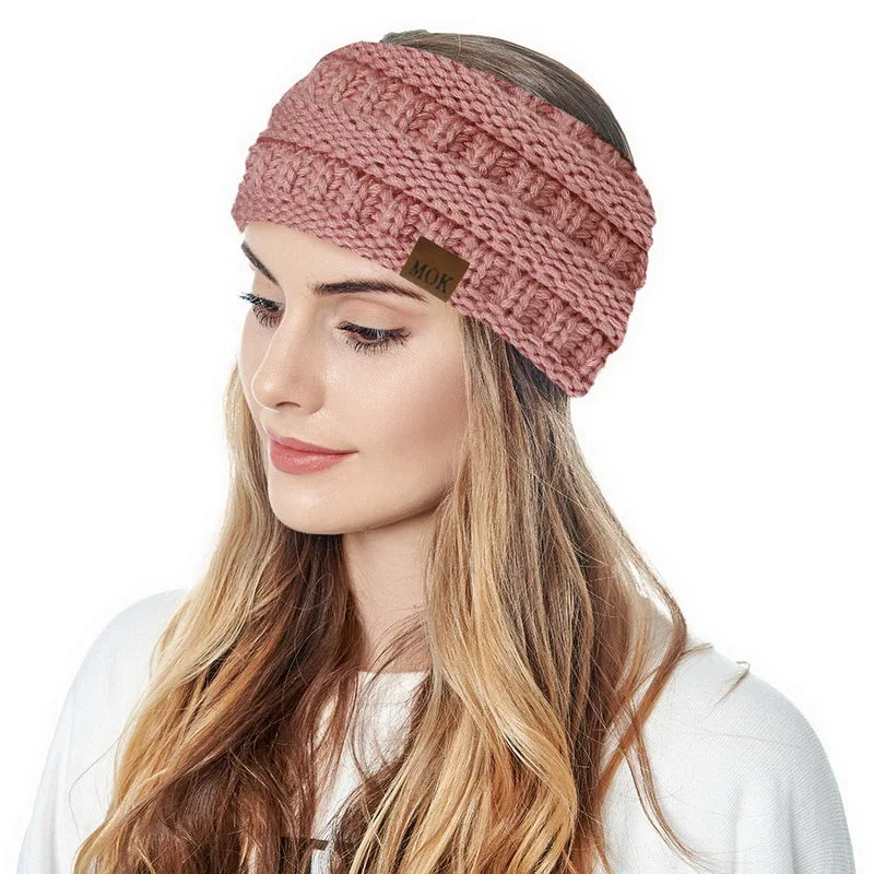 Autumn Winter Thicken Knitting Woolen Wide Headband for Women Plush Lined Headwrap Turban Hairbands Keep Warm Female Ear Warmers