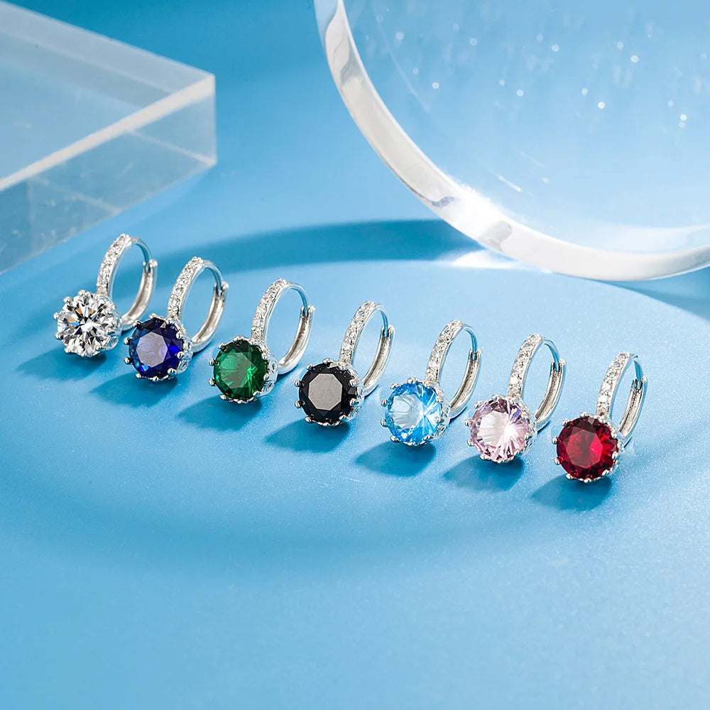 Simple Colorful Zircon Huggie Earrings Light Luxury Rainbow Moissanite Hoop Earrings for Women Girls