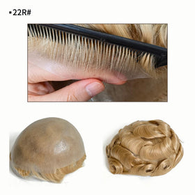 Blond Color Full Transparent Thin PU Skin Body Wave Virgin Human Hair Men Toupee With Natural Hairline