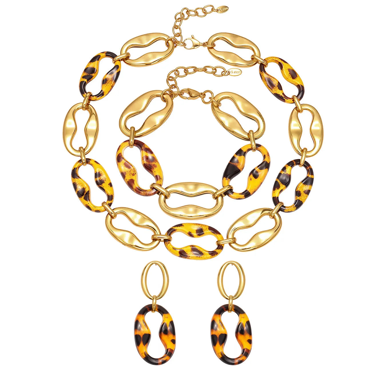 Animal Theme Jewelry Set Leopard Print Pig Nose Design Stainless Steel Necklace Earrings Bracelet for Fashion Wholesale