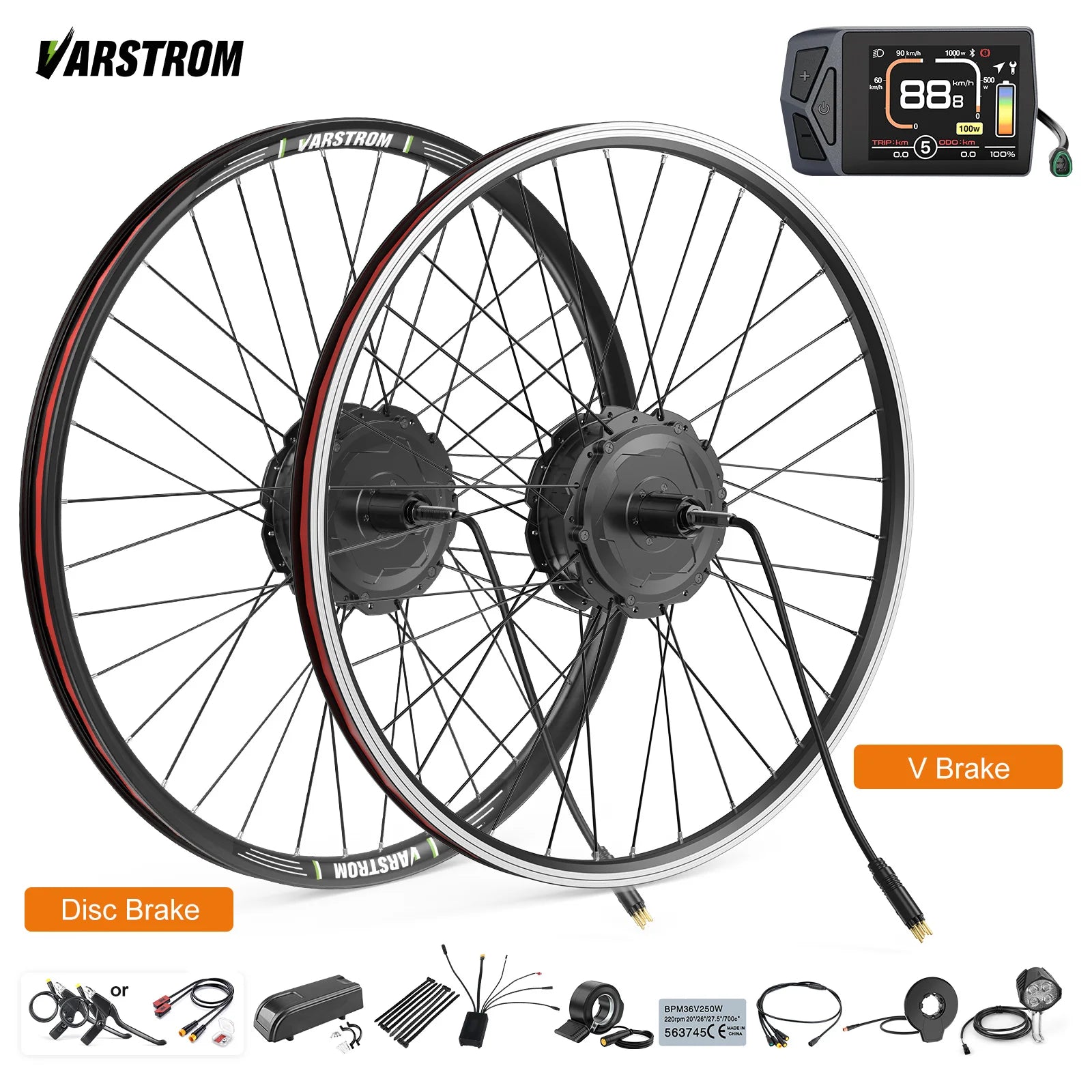 Varstom 125XVH 20" 26" 27.5" 700C 500W 750W 48V Rear Hub Motor Kit Waterproof Conversion for LCD Display Thumb