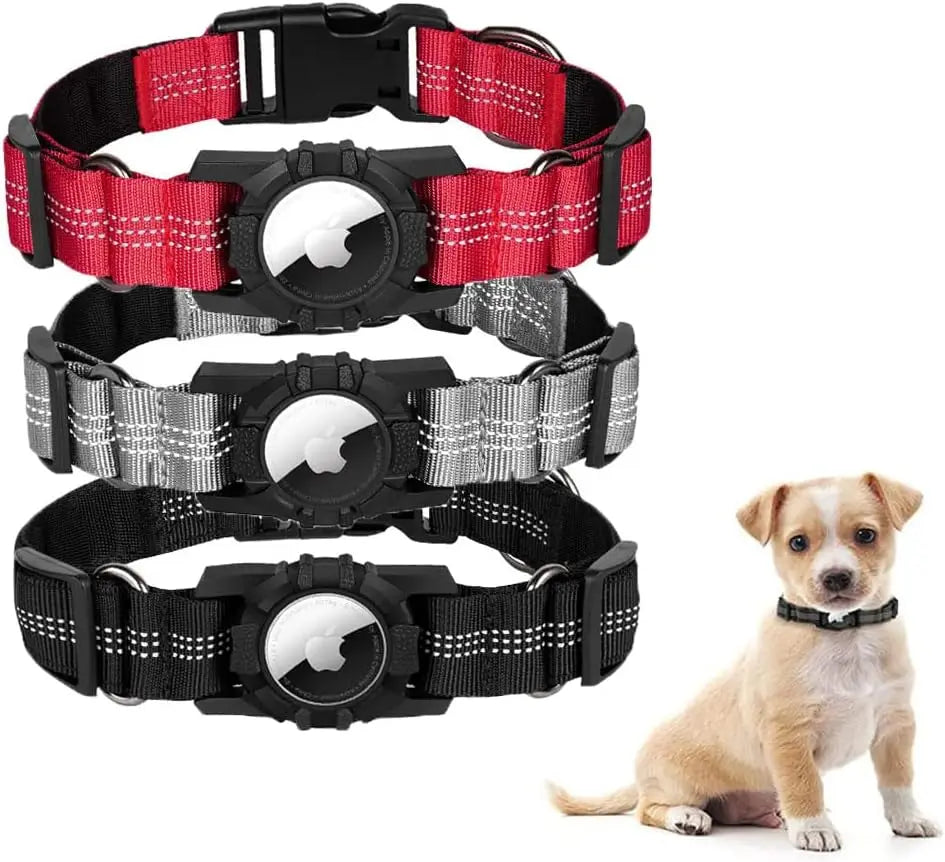 Anti-lost Heavy Duty Upgrade Reflective Airtag Adjustable Elastic Nylon Air Tag Accessories Dog Pet Collar with Holder