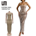 2025 Luxury Women's Rhinestone Bodycon Dress - Off Shoulder Sleeveless Evening Gown with High Slit