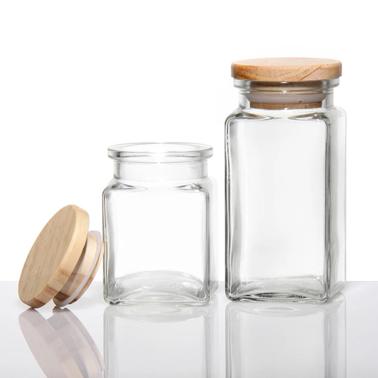 120ml 200ml Glass Spice Jar Set Kitchen Canisters Clear Glass Seasoning Salt Bottles with Bamboo Lid