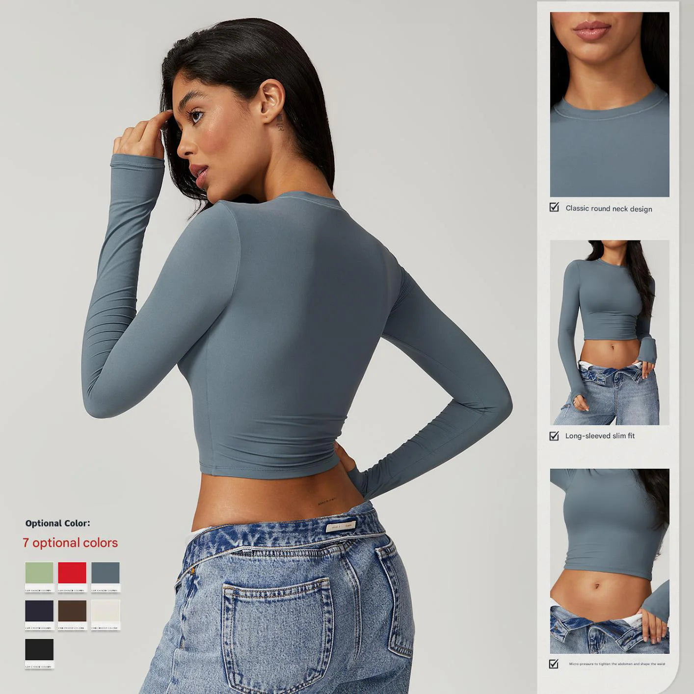 Lanyu Women's Stretch Long Sleeve Yoga Tops Girls Collar Slim Workout Shirts Breathable Gym Pilates Wear with Seamless Feature