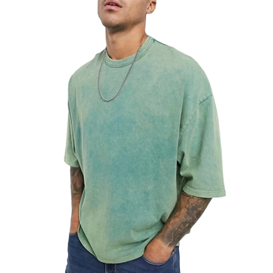 Men's Oversized T-Shirt 100% Cotton Streetwear Hip Hop Black Acid Wash Custom Logo Print Short Sleeve Vintage OEM Breathable