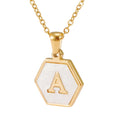 Mother of Shell White Black 18K Gold Plated Stainless Steel Hexagon Alphabet Initial 26 Letter Pendant Jewelry Necklace MegaBDM