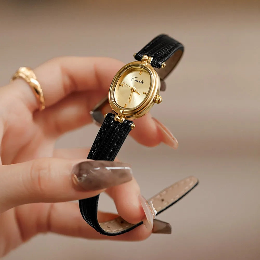 Aimgal French Vintage Quartz Watch Customizable Logo Maillard Leather 3ATM Waterproof Oval Case