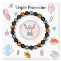 8mm Yellow Tiger Eye Black Obsidian Hematite Round Stone Bead Triple Protection Bracelet Bring Luck Prosperity Crystal Bracelet