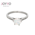 Dainty Stainless Steel Opal Ring Engagement Silver Round Cut Prong Ring CZ Ring for Women Ladies Valentine's Day Gifts