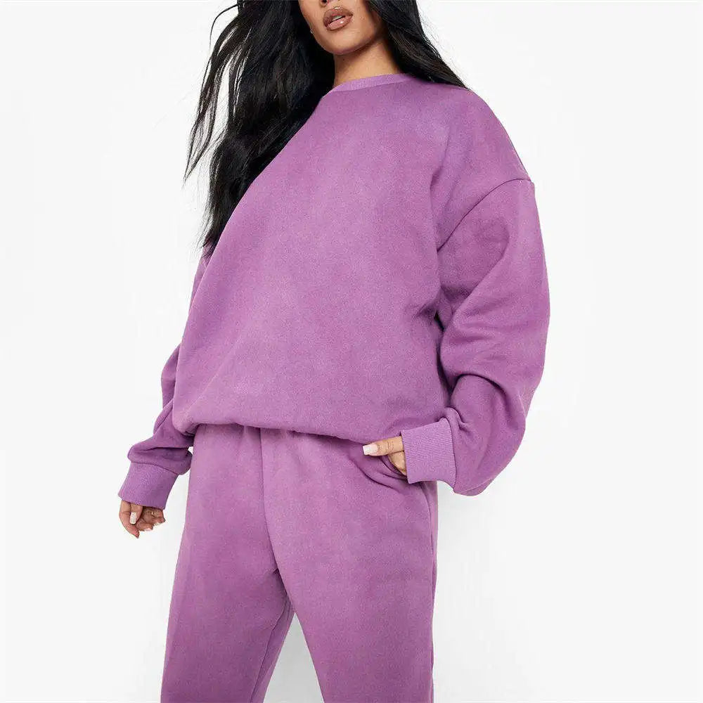 Women's Clothing Sets 2024 Jogger Jumpers Gym Custom 2 Piece Set Women Organic Cotton Oversize Crop Top Hoodie and Joggers Set