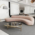 BILIDO Waiting Chair Stylish Elegant French Salon Brass Moon Shaped Couch Lobby Velvet Cream Pink Curved Sofa
