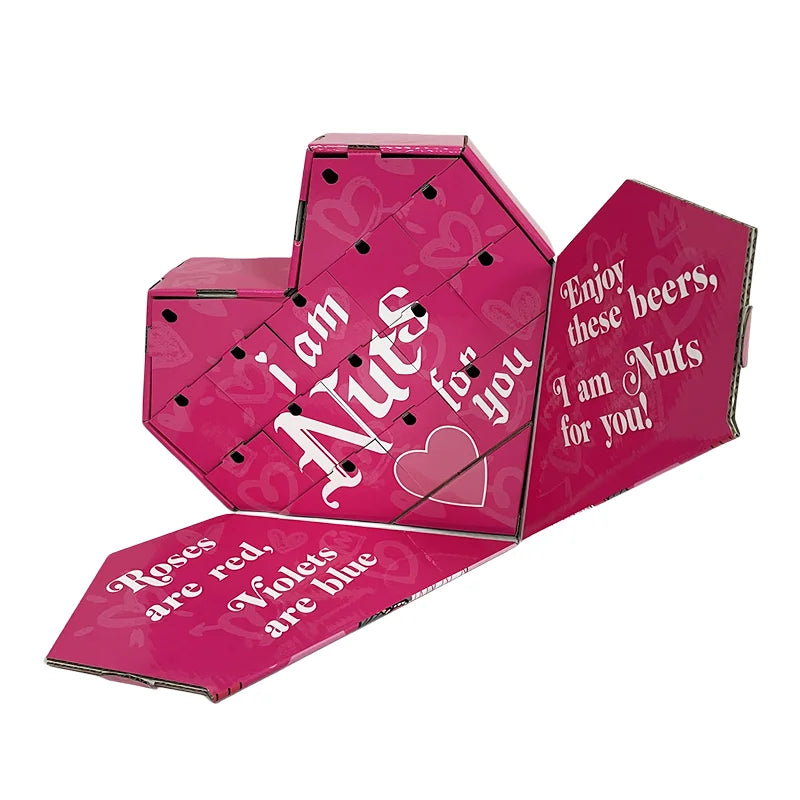 Custom Valentine Day Blank Empty Cardboard Gift Box with Custom logo Printed Heart Shaped Advent Calendars