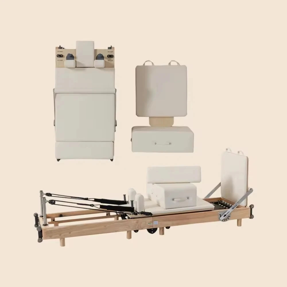 Foldable Maple Wood Yoga Reformer Pilates Machine Quick-Assembly Studio Grade Pilates Equipment for Gym and Home MegaBDM