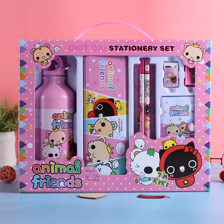 Kawaii School Eraser+ruler+pencil+pencil Case+sharpener+bottle Stationery Set School Supplies