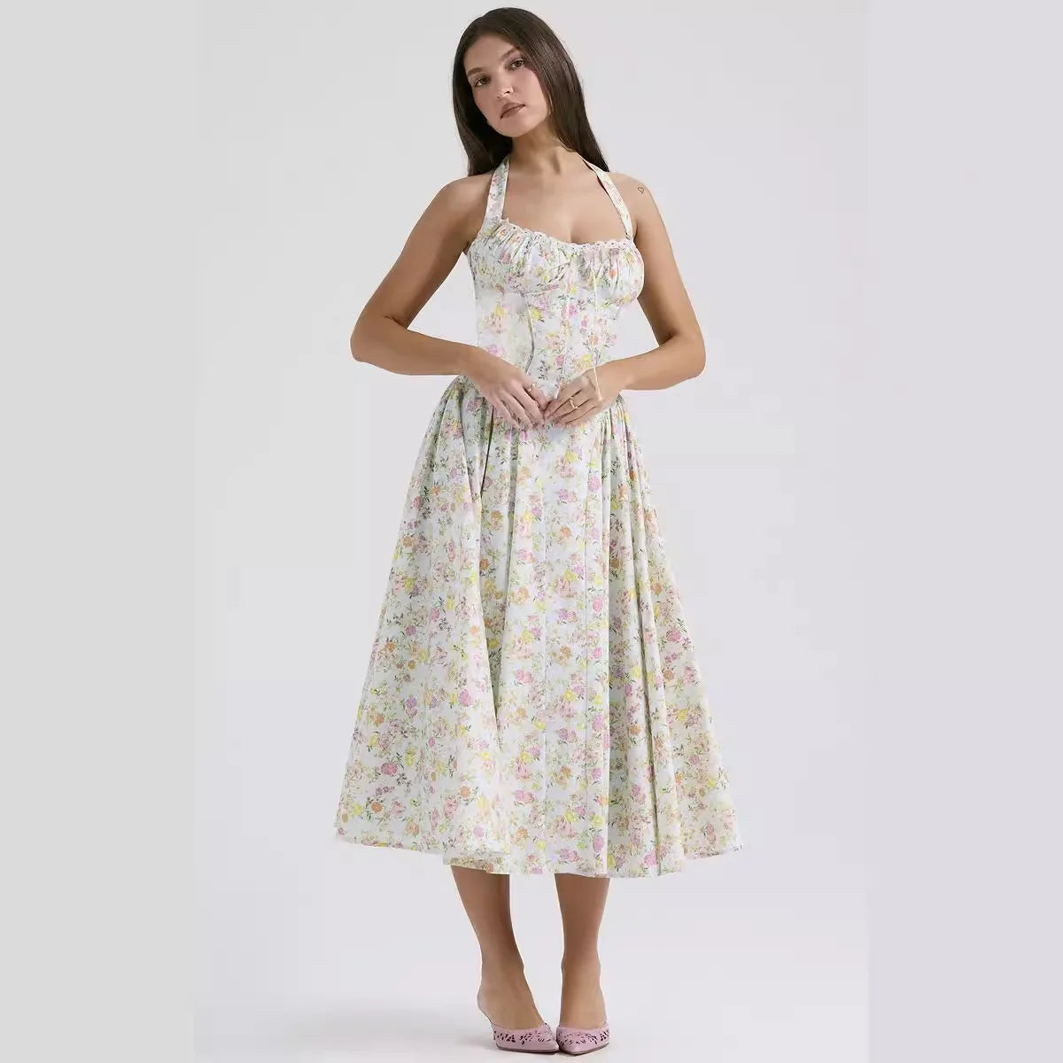 Dresses Women Lady Elegant Hot-Selling Off-the-Shoulder Printed Puff Skirt Bubble Sleeve Dress for Summer Dress