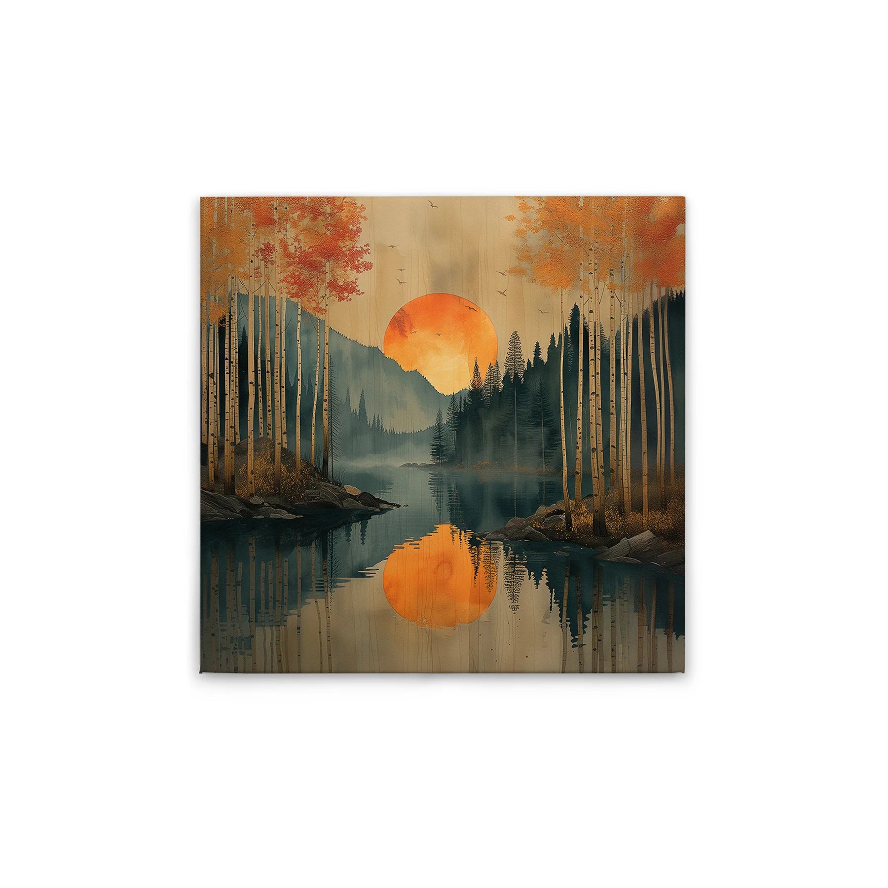 Made In Germany - Home Decor Canvas Picture Sunset - Wall Painting Mural In Beige And Blue - Canvas Picture On Stretcher Frame