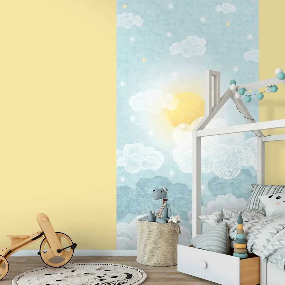 Germany Photo Wallpaper Murals Floral Pattern Blue Yellow Non Woven Wall Mural for Bedroom Dining 0.53x8.80m Easy DIY