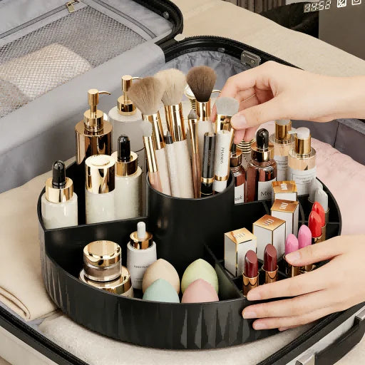 Rotating Desktop Cosmetic Storage Box - Compartment Shelf for Dresser Lipstick Eyeshadow & Makeup Brushes