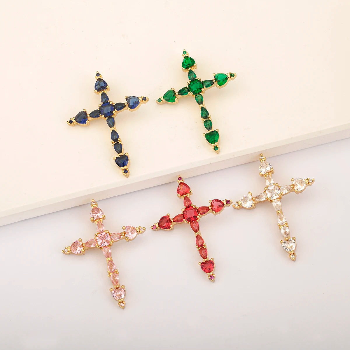 QIKU Wholesale Cross Charms Small Gold-Filled Accessories 3AAA CZ Charm for Jewelry Necklace Making