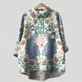 2025 Summer Elegant Office Ladies' New Loose Casual Printed Turnover Collar Long-sleeve Women's Blouse