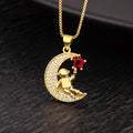 QIKU Romantic Astronaut Moon Star Shape Pendant Women Necklace Copper Zircon Space Style Jewelry Accessories Birthday Party Gift